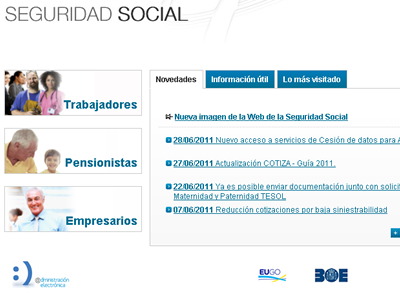Captura de la plana web de la Seguretat Social