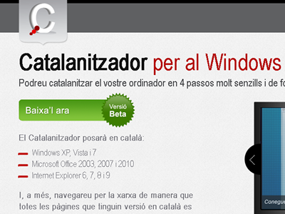 Captura de la plana web del Catalanitzador per al Windows