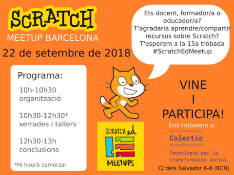 Cartell de la 15a Trobada ScratchEd Meetup Barcelona