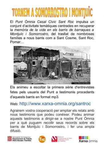 Cartell del projecte de l'Òmnia CC Sant Roc de recuperació de memòria històrica dels barris de barraques