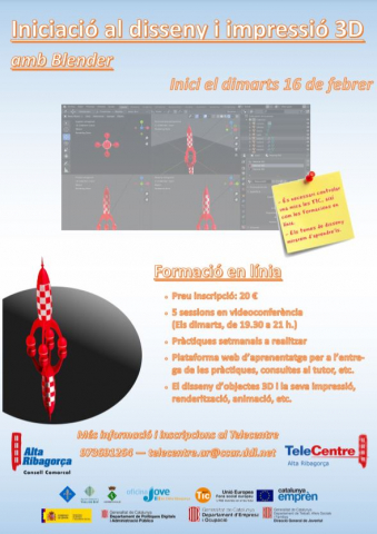 Cartel de la formación de iniciación en diseño e impresión 3D del Punto TIC Alta Ribagorça