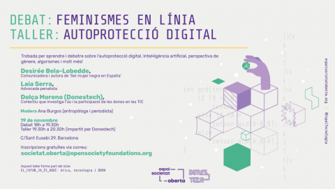 Cartell del taller-debat  'Feminismes en línia: autoprotecció digital' 