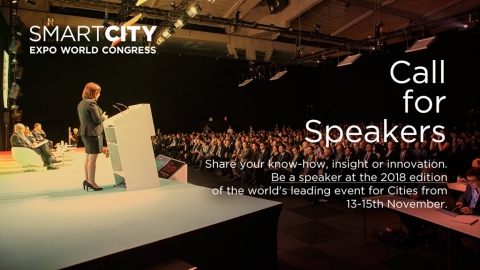 Cartell del call for speakers d l'Smart City Expo World Congress 2018