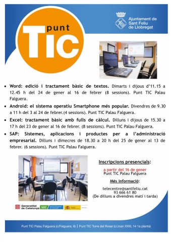 Courses on Word, Android, Excel and SAP in the Punt TIC Palau Falguera