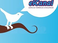 Cartell dels tallers del Punt TIC elCanal, amb la imatge d'un ocell de Twitter