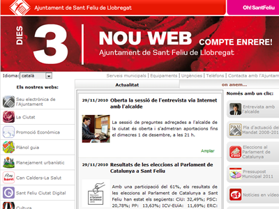 Captura de la plana web actual de l'Ajuntament de Sant Feliu de Llobregat