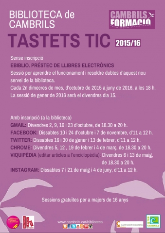 Calendari dels cursos Tastets TIC 2015/2016