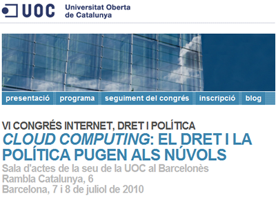 Imatge de la plana web del VI Congrés Internet, dret i politica: Cloud Computing