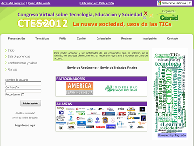 Captura de pantalla de la plana web del CTES 2012