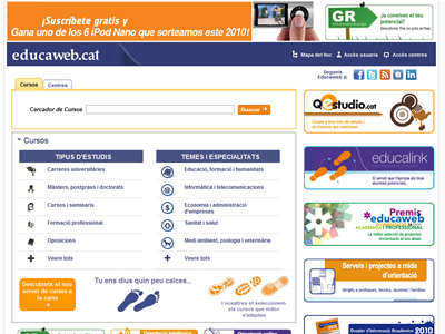 Captura de pantalla de la plana web Educaweb.cat