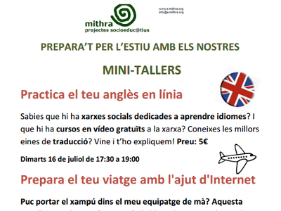 Cartell dels mini-tallers de juliol a Palau Falguera