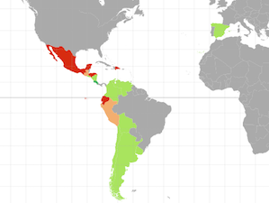 Mapa sobre com valoren els països de parla hispana el software lliure