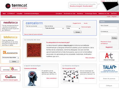Captura de la plana web de Termcat