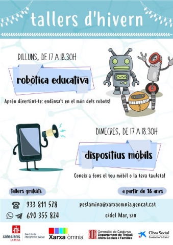 Cartel de los talleres de robótica educativa y dispositivos móviles del Òmnia PES La Mina