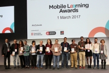 Foto de grup dels guardonats/des als mSchools Mobile Learning Awards 2017
